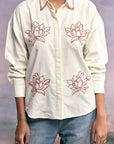 White Lotus Embroidery Shirt