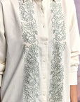 White Floral Border Embroidery Shirt