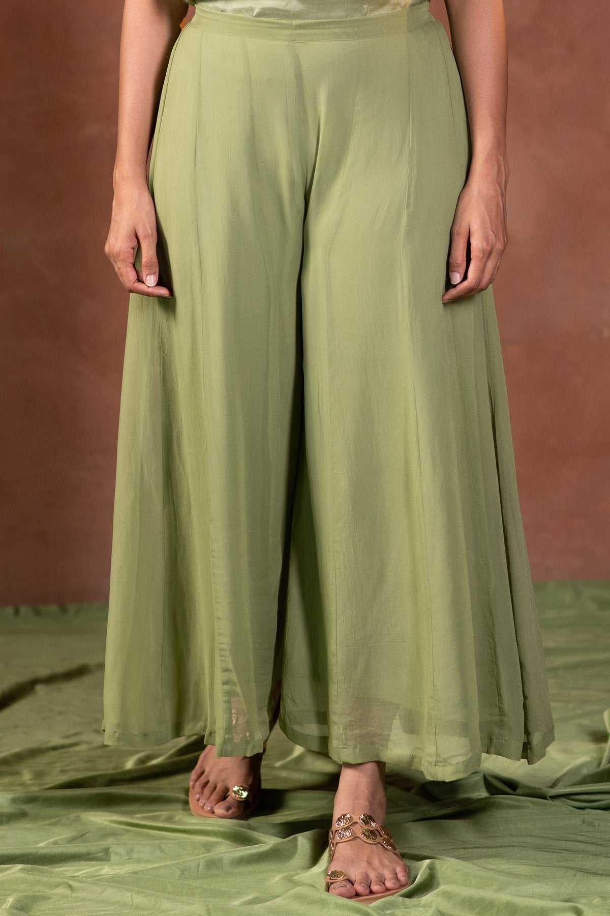 Green Georgette Kalidaar Palazzo