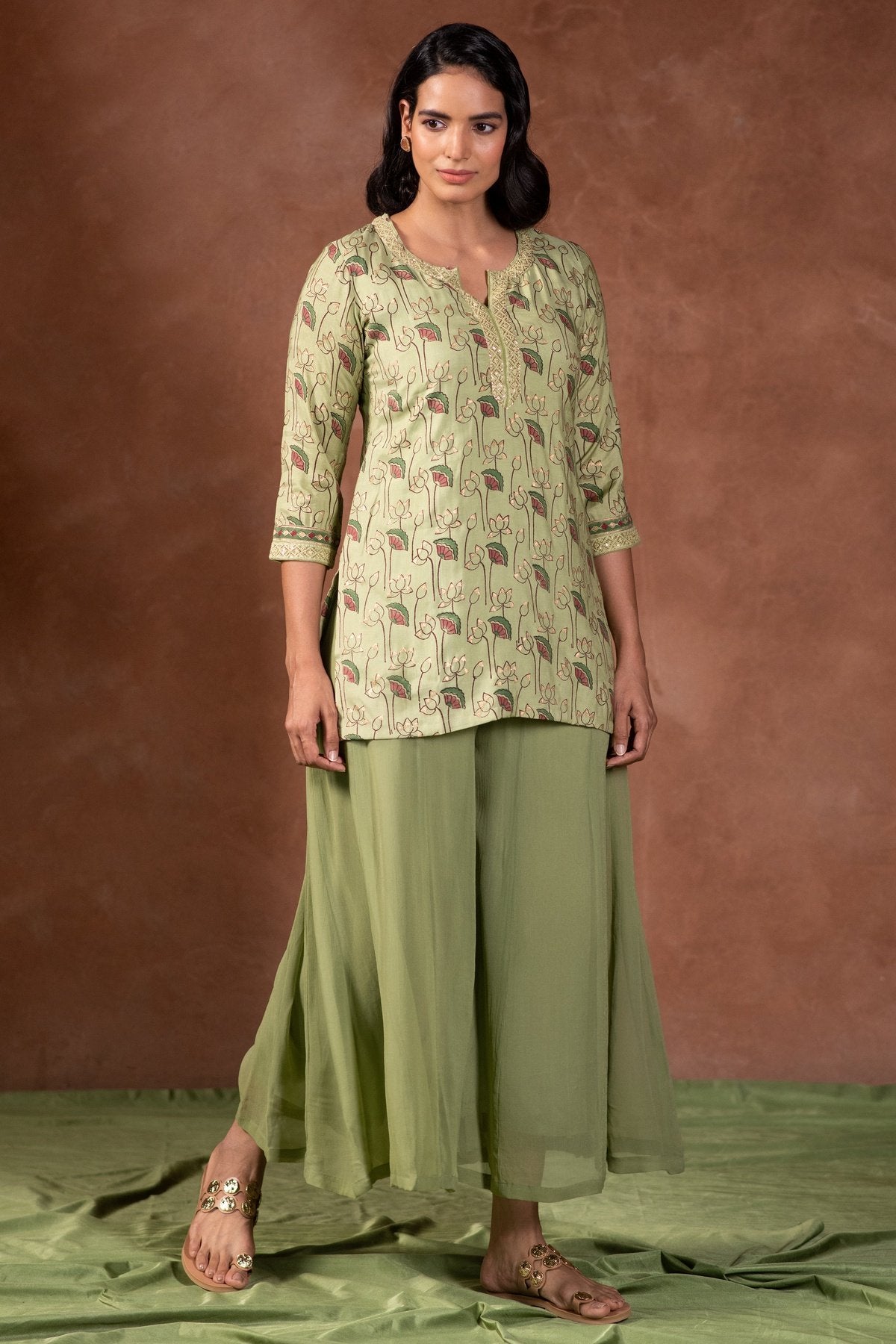 Green Georgette Kalidaar Palazzo