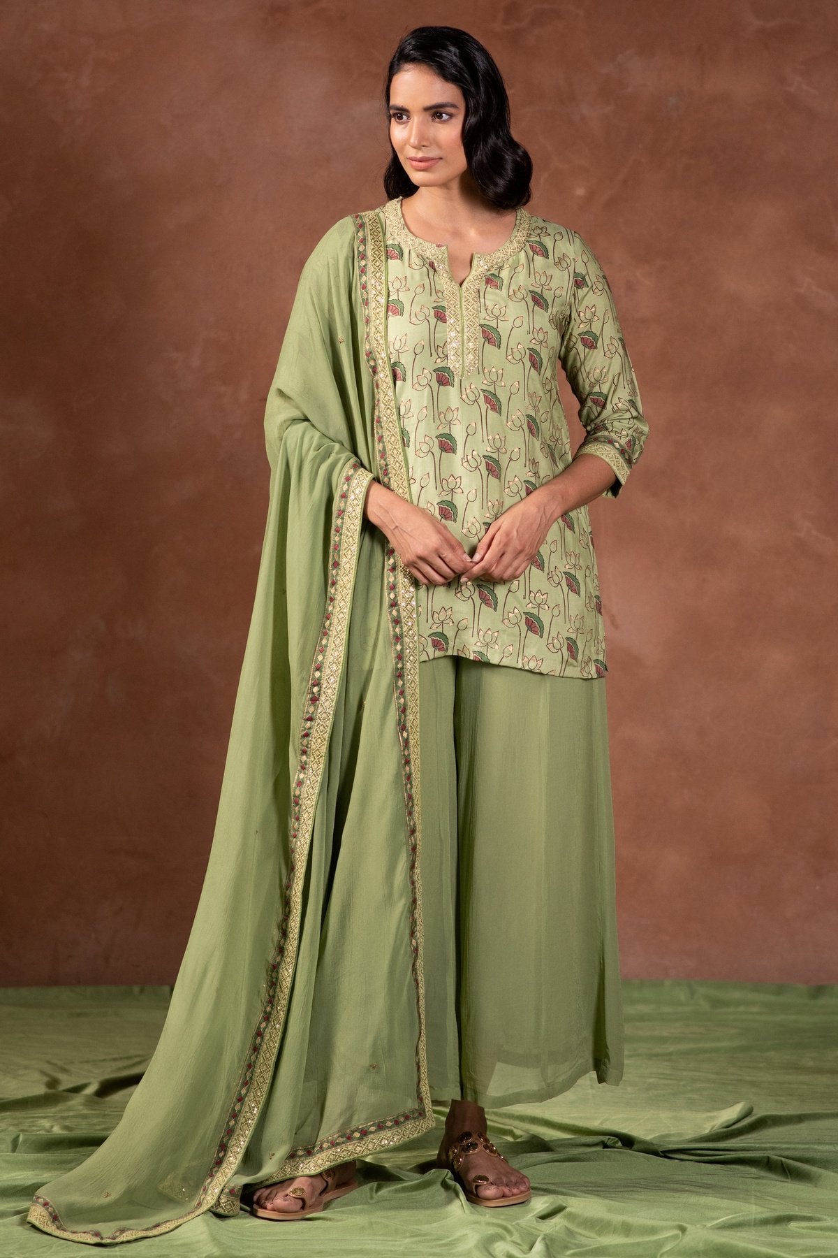 Green Georgette Kalidaar Palazzo