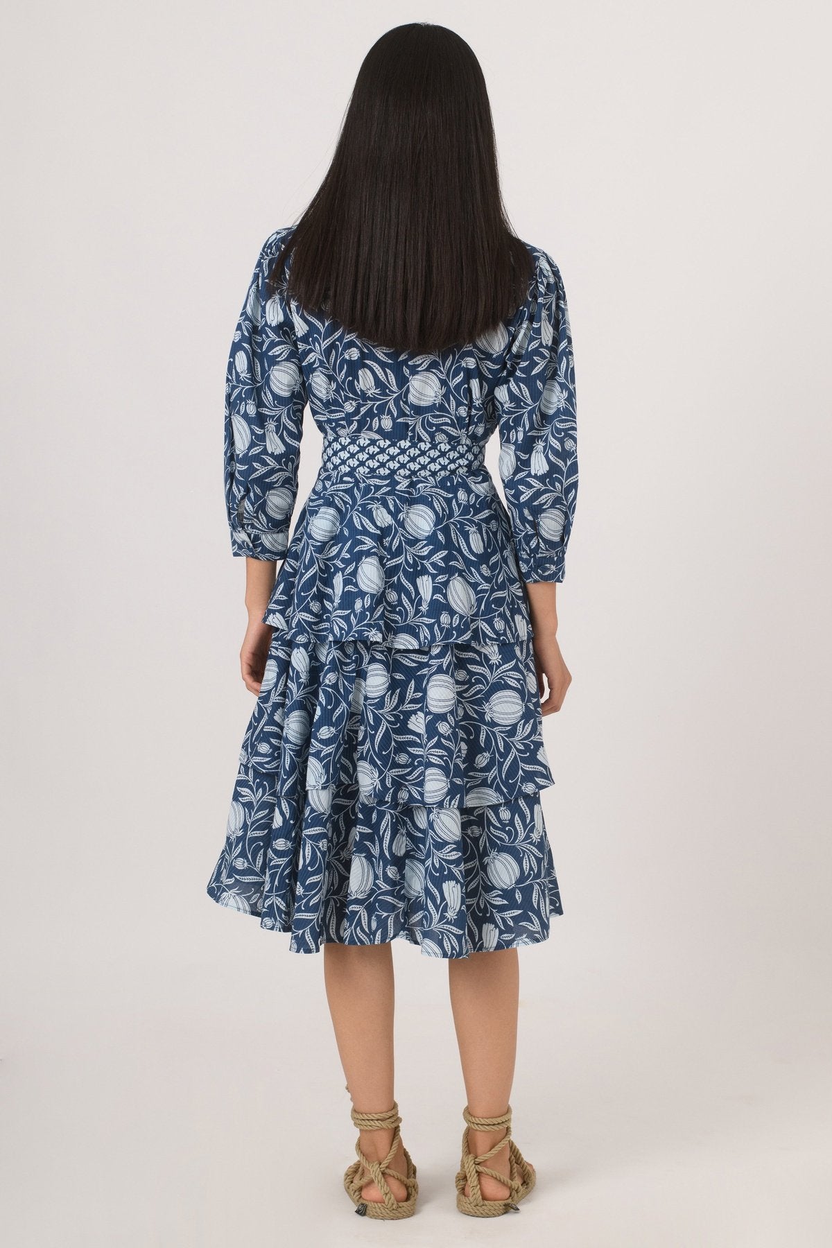 Blue Tiered Anar Dress – prakritijaipur